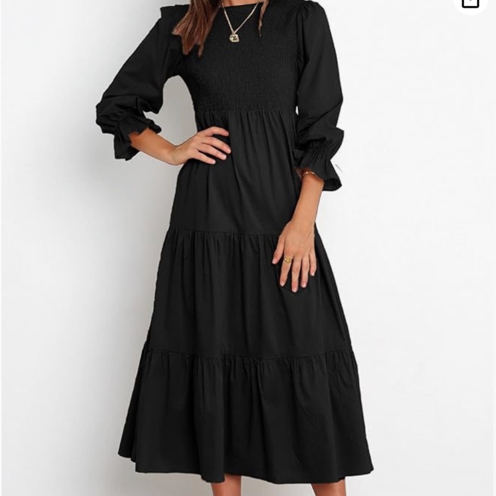 Casual Long Sleeve Crew Neck Dress Relaxed Fit Flowy Maxi Dress